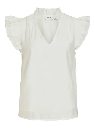 VILA - VIANU S/L V-NECK TOP/RN Snow White - Gr. - 36