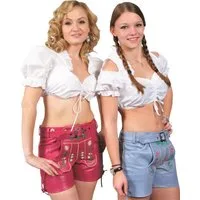 Fuente Leather Wears Trachtenhose Damen Trachtenlederhose kurz, Echt Leder Nappa, handbestickt,Hellblau