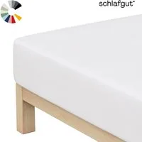Schlafgut Spannbettlaken Basic Cotton Bettlaken, 160 g/m², 100% Baumwolle, Spannbetttuch, Jersey, Gummizug: rundum, (1 Stück), Spannbettlaken bis 20 cm Matratzenhöhe, bügelfrei und pflegeleicht