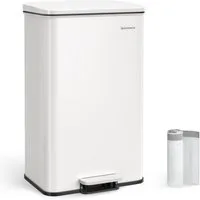 SONGMICS Mülleimer Küche, Abfalleimer, großer Tretmülleimer, mit Deckel, aus Stahl, Softclose, inklusive 15 Müllbeutel, 40 Liter