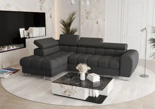 Ecksofa Schlafsofa BASTIEN in Stoff Gemma Dunkelgrau Ottomane Links