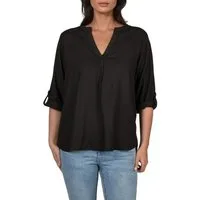 DENIMFY Hemdbluse Damen Leinen Bluse DFSara Regular Fit Tunika mit V-Ausschnitt und Serafino Kragen