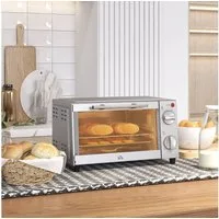 HOMCOM Minibackofen Backofen 9 L 750W 100-230℃ mit Backblech Pizza-Ofen, zum Grillen, Backen, Toasten, Silber
