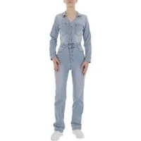 Ital-Design Jumpsuit Damen Freizeit (86746057) Used-Look Stretch Langer Jumpsuit in Hellblau
