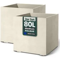 Kreher Pflanzkübel 'Millennium' aus Kunststoff 80 Liter, eckig, 2 Stück (Farbe wählbar)