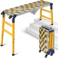 XERSEK Arbeitsplattform 2in1 Stahl Klappleiter Fahrgerüst Multigerüst bis 500kg Höhe 70–110cm (Mehrzweckleiter Klappgerüst Höhenverstellbare Ausziehleiter auf Rollen), Multifunktionalität Für Bau Garten Reparatur