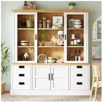 Celya Hochschrank Küchenhochschrank mit 6 Schubladen und Glastür (140×40×185cm, Ausgestattet mit Kippschutzvorrichtung, Mehrere Staufächer)