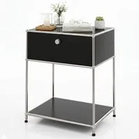 Floordirekt Beistelltisch Concept Epure MK-139, B50 × T40 × H65 cm, verschließbare Schublade (modular, kratzfeste Pulverbeschichtung), Beistellregal mit verchromtem Metallgestell, höhenverstellbare Füße
