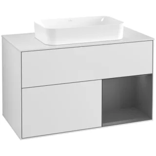 Villeroy und Boch Finion Waschtischunterschrank F661GKMT 100x60,3x50,1cm, Regal rechts Anthracite matt, White matt lacquer