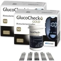 GlucoCheck Blutzucker-Teststreifen GlucoCheck GOLD Blutzuckerteststreifen, 100 Stück, 100-tlg.