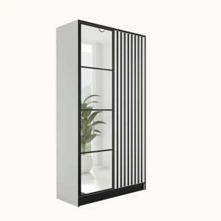 Kier Furniture Kleiderschrank, Weiß, Schwarz, Holzwerkstoff, 105x205x39 cm, Schlafzimmer, Kleiderschränke, Drehtürenschränke