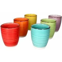 MamboCat Becher 6er Set Kaffeebecher Uni Bunt OHNE Henkel, Steingut