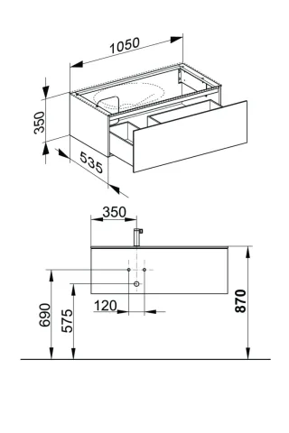 Keuco Waschtischunterschrank Edition 11 31253, 1 Front-Auszug, B: 1050, H: 350, T: 535 mm 31253110000