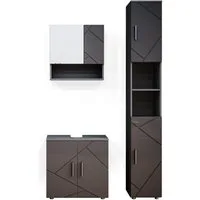 Vicco Badmöbel-Set Irma, Anthrazit Hochglanz, 3 Teile, mit Hochschrank, (3-er Set, 3-St., 3er Set)