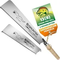 GRÜNTEK Japansäge Flexible Holzsäge MURENA für effiziente Holz- und Gartenarbeiten (inkl 2 Sägeblätter für Grob- und Feinschnitt), 3D-Präzisionszahnung für effizientes Sägen,