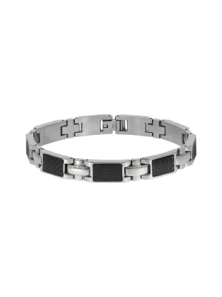 Zeeme Stainless Steel Armband Edelstahl poliert mit Carbon-Einlagen 20,5cm lang