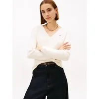 Tommy Hilfiger Strickpullover CO CARDI STITCH V-NK LS mit Logostickerei