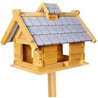 Feel2Home Vogelhaus Vogelhaus aus Holz in Grau Vogelfutterhaus Vogelhäuser Vogelhäuschen, Bausatz, Futterspender, Stehend