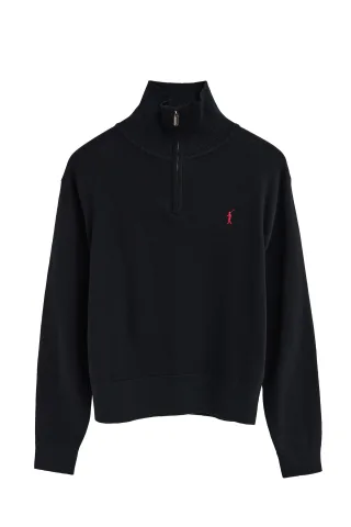 Pullover marineblau mit Zip-Kragen und Rigby Go Stickerei