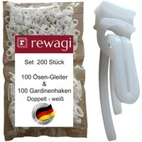 rewagi Gardinengleiter 100 Steckhaken - Gardinenhaken & 100 Ösengleiter CIE, Gardinenschiene, Gardinenleiste, Gardinen, Vorhänge, (Laufnut - Spurbreite 4 mm)