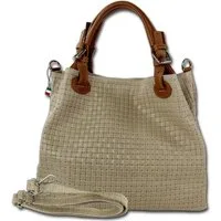 FLORENCE Umhängetasche Florence Damen Handtasche Echtleder (Umhängetasche, Umhängetasche), Damen Tasche Echtes Leder taupe, beige, geprägtes Flechtmuster