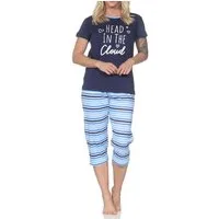Normann Pyjama Normann Damen Schlafanzug kurzarm mit gestreifter Capri-Pyjamahose