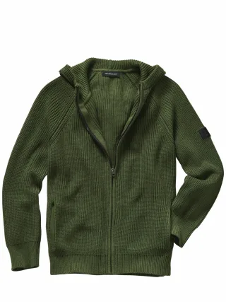 Mey & Edlich Herren Gestrickte Kapuzenjacke Grün 80 % Baumwolle, 20 % Wolle
