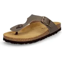 MIDS MIA Damen Pantolette taupe, Zehentrenner mit Lederfußbett, Schnalle und Korksohle