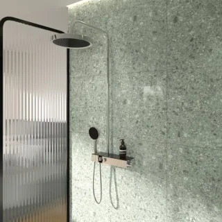 Ideal Standard Solos Duschsystem A7881AA mit Aufputz-Brausethermostat Ceratherm Navigo® mit Ablage, Kopfbrause mit LED-Leuchtring, 3-Funktions-Handbrause, Light Chrom
