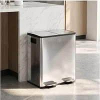 HOMCOM Mülltrennsystem 2 x 20L Abfalleimer aus Edelstahl mit Softclose Deckel, Inneneimer, für Wohnung, Silber
