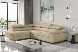 Ecksofa Sofa JADE Stoff Ascot Champagner mit Schlaffunktion Ottomane Links