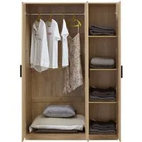 en.casa Kleiderschrank »Eiselfing« 3 Türen, 1 Stange, 4 Fächer 176x120x52 cm Eiche