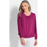 GOLDNER Klassische Bluse Jerseybluse mit Falten-Details Blusenshirt mit Rundhals, Gummibündchen und Langarm