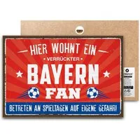 ARTFAVES Holzbild Schild mit Spruch - Hier wohnt ein verrückter BAYERN Fan - Fussball, M