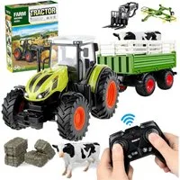 Esun RC-Traktor Ferngesteuerter Traktor Spielzeug, 3 in 1 RC Traktor für Kinder (Komplettset), 1:24 Bauernhof Spielzeug ab 2 3 Jahre