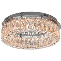 JUST LIGHT LED Deckenleuchte KULUNKA, Ø 40 cm, 1-flammig, Chromfarben, Dimmfunktion, LED fest integriert, Extra-Warmweiß, Kunststoff, Acrylglas mit Kristalleffekt