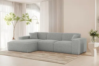 Ecksofa Designersofa CELES PREMIUM in Stoff Sven Hellgrau Ottomane Links