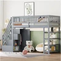 Flieks Hochbett Etagenbett Kinderbett Massivholz 90x200cm mit Kleiderschrank Regalen