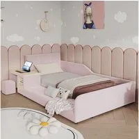Flieks Polsterbett, Kinderbett 140x200cm mit Schreibtisch und Hocker mit Rausfallschutz