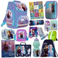 GOLDKIDS Schulranzen für Jungen und Mädchen, 15er-Set - (Schul-Rucksack für Kinder mit Federmäppchen -, 1-tlg., Schuhbeutel Trinkflasche und Brotdose), - Frozen Motiv