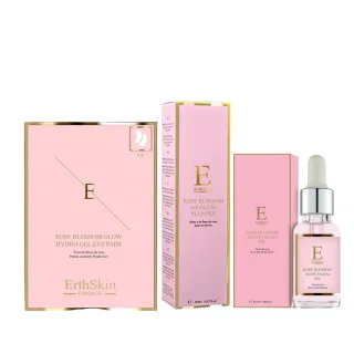 ROSE BLOSSOM GLOW GESICHTSOEL 30ML + ROSE BLOSSOM GLOW HYDRO-GEL AUGENPADS 5 X 2 + Rose Blossom Lip Gloss Plumper 8ml