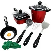 TikTakToo Spielküche Mehrteiliges Kochset Spielküchen Zubehör 10-teilig Kunststoff, Topfset incl. Rührlöffel, Schnellkochtopf und Pfanne