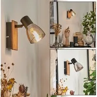 hofstein Wandleuchte »Buscoldo« Wandlampe aus Metall/Holz/Glas in Schwarz/Natur/Rauchfarben, ohne Leuchtmittel, Retro/Vintage Leuchte mit Schirm aus Rauchglas (7cm), 1xE14
