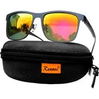 LUXXADA Sonnenbrille (Metall Sonnenbrille Herren Edelstahl Rechteckig Modern) Polarisierte Gläser Verspiegelt in Blau Orange Silber