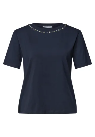 Street One - T-Shirt mit Rundhals und dekorativen Details darkest blue - Gr. - 38