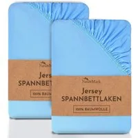 NatureMark Spannbettlaken 2er-Set Jersey Spannbetttuch 100% Baumwolle, 100% Baumwolle, Gummizug: rundum, (2 Stück), blau