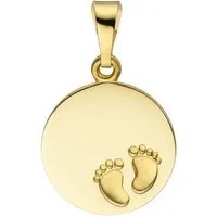 Schmuck Krone Kettenanhänger Gravurplatte Babyfüße 12,3mm Kreis 333 Gelbgold, Gold 333