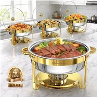 Warmounts Speisenwärmer 6,15L Chafing Dish Speisenwärmer Set, (6-tlg., Rund, 6,5 QT Edelstahl mit Deckelhalter und Glasdeckel), Buffet Warmhalter-Set für Catering, Partys, Abendessen
