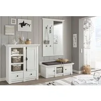 Home affaire Garderoben-Set California, Komplettset im Landhausstil, moderne Garderobe, (Set, 3-St), enthält Sitzbank, Paneel mit Spiegel und Kommode, 239 cm breit