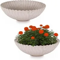 matches21 HOME & HOBBY Blumentopf Runde Pflanz-Schalen gewellt für draussen sand beige marmoriert 22 cm (2 St), Wetterfeste Blumen-Schale als moderne Outdoor Gartendeko Grabschmuck